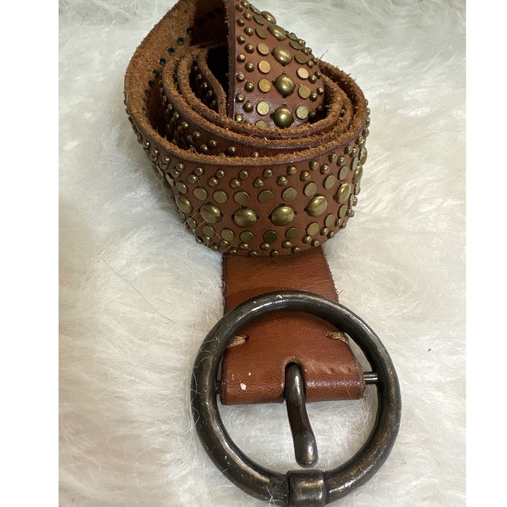 Amsterdam Heritage Belt Women Brown Studded Leather Boho Western Wide